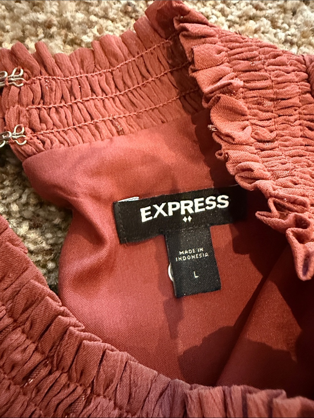 Express Rust Red Ruffled Long-Sleeve Mini Dress - Picture 3 of 4